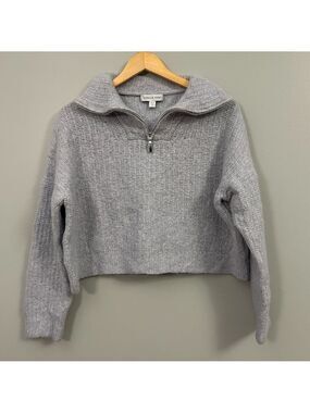 Amour Vert Light Gray Cowl Neck Sweater Wool Alpaca Knit Quarter Zip